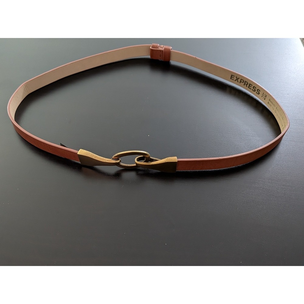 Express Boho Belt Oval Buckle Hook/Loop Synthetic Leather Brown Small (32") Wmns